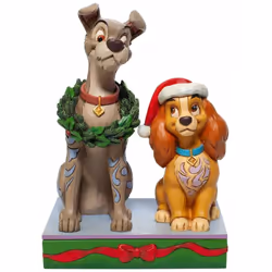 Statuette de Collection La Belle et le Clochard En résine aspect bois Dimensions : Hauteur 16.5 cm x Largeur 11.5 cm x Profon ...