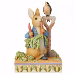 Figurine de collection Pierre Lapin Jardin Résine aspect bois. Dim : Hauteur 15.5 cm - Largeur 10.3 cm - Profondeur 7.2 cm