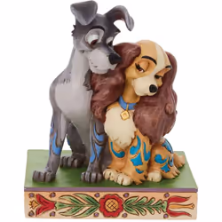 Statuette de Collection La Belle et le Clochard En résine aspect bois Dimensions : Hauteur 11 cm - largeur 9 cm - Profondeur  ...