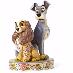 Statuette de Collection La Belle et le Clochard En résine aspect bois Longueur 12.5 x largeur 9 x Hauteur 17 cm