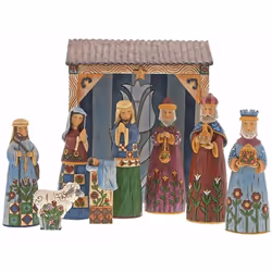 Statuettes et crèche Jim Shore - Nativité - 9 éléments Résine peinte à la main et aspect bois taillé 9 éléments de crèche Dim ...