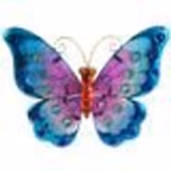 Décoration murale - Papillon - Bleu - Métal et Verre - 21 x 24 cm - À suspendre