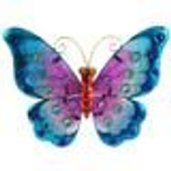 Décoration murale - Papillon - Bleu - Métal et Verre - 21 x 24 cm - À suspendre