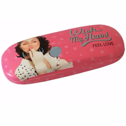 Boite à lunettes Rétro rose avec étoiles Etui rigide en pvc Dim : 16.5 x 6.5 x 3.5 cm