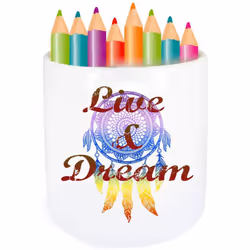 Pot à stylo en céramique Live and Dream Imprimé en France Céramique Dim : H 9.5cm Diam 8cm