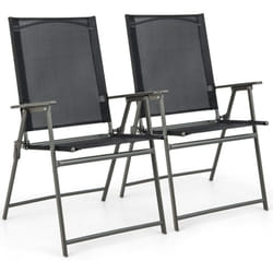 Costway - Lot de 2 Chaise de Jardin Exterieur, Fauteuil de Jardin, Verrouillage de Sécurité, Cadre en Métal, Chaise Pliante pour Cour Camping Salle à