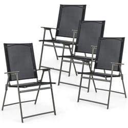 Costway - Lot de 4 Chaise de Jardin Exterieur, Fauteuil de Jardin, Verrouillage de Sécurité, Cadre en Métal, Chaise Pliante pour Cour Camping Salle à