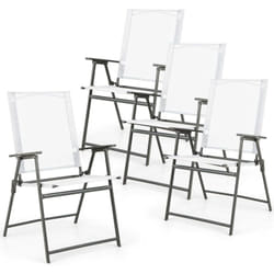 Costway - Lot de 4 Chaise de Jardin Exterieur, Fauteuil de Jardin, Verrouillage de Sécurité, Cadre en Métal, Chaise Pliante pour Cour Camping Salle à