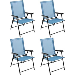 Costway - Lot de 4 Chaises de Jardin Pliables en Textilène Respirant Chaises de Camping avec Verrou de sécurité et Dossier Haut Bleu