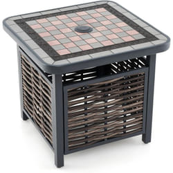 Costway - Table de Jardin Carrée Plateau en Résine 55 cm, Table Basse de Patio en Rotin pe avec Trou pour Parasol Cadre en Métal, Table à Manger