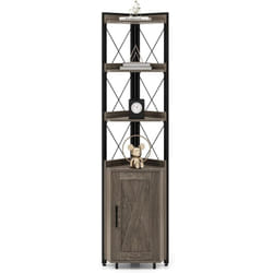 Costway - tagère d'Angle 6 Niveaux avec Armoire à Porte, Bibliothèque Angle Kit Anti-basculement Inclu, Étagère de Rangement Industriel pour Salon,