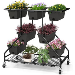 Costway - Jardinière Surélevée Vertical avec 7 Bacs de Plantation Trous de Drainage, Lit de Jardin avec Paniers de Rangement 4 roulettes