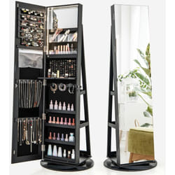 Armoire à Bijoux Pivotante à 360°, Rangement Bijoux Design 3 en 1 avec Miroir Pleine Longueur et Lumières led 3 Couleurs, Organisateur de Bijoux