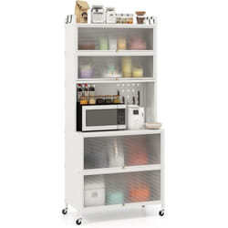 Costway - Meuble Cuisine Rangement 6 Niveaux, Etagere Rangement Cuisine en Fer, Portes Battantes, Panneau Perforé, 10 Crochets, Armoire Cuisine à