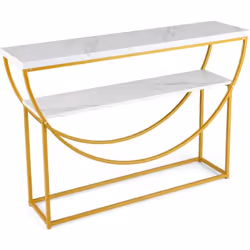 Description : Avec un cadre métallique sophistiqué et un plateau en marbre factice, cette table console ajoute une touche d'é ...