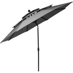 Costway - Parasol Extérieur de 3m à 3 Niveaux, Parasol de Patio Auto-inclinable Double Ventilation, Manivelle, Poteau en Aluminium pour Marché