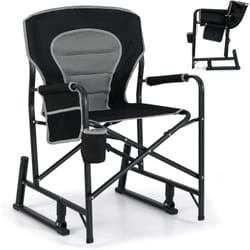 Costway - Chaise Pliante Camping, Fauteuil a Bascule avec Double Ressort, Capacité 150 kg, Chaise de Plage, Porte-Gobelet, Poche Latérale, 600D