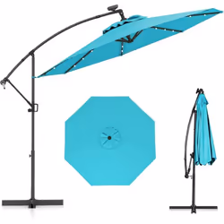 À propos de cet article 【Éclairage LED solaire économique】Ce parasol déporté est équipé de 32 perles lumineuses sur les nervu ...