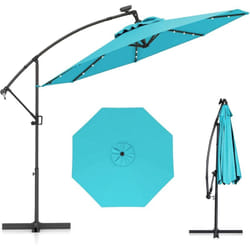 Costway - Parasol Déporté Excentré 3M, 32 led Solaire, Inclinable et Rotation à 360°, 8 Baleines, Base Croisée, Parasol à Manivelle pour Jardin