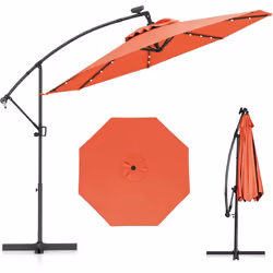 À propos de cet article 【Éclairage LED solaire économique】Ce parasol déporté est équipé de 32 perles lumineuses sur les nervu ...