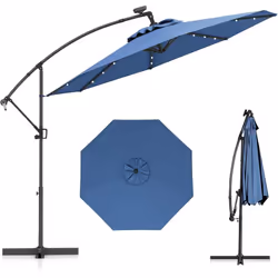 REMARQUE : LE SOCLE N'EST PAS INCLUS 【Éclairage LED solaire économique】Ce parasol déporté est équipé de 32 perles lumineuses  ...