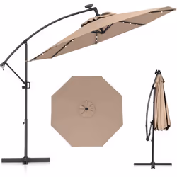 REMARQUE : LE SOCLE N'EST PAS INCLUS 【Éclairage LED solaire économique】Ce parasol déporté est équipé de 32 perles lumineuses  ...