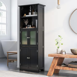 Costway - Meuble de Salle de Bain à 4 Portes 2 Compartiments Ouverts, Colonne Salle de Bain Armoire Haute avec Étagères Réglables pour Salon,