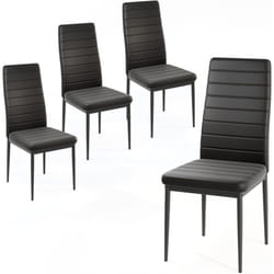 Lot de 4 Chaise de Salle à Manger en Cuir Synthétique, Chaise Moderne, Pieds en Métal, Dossier Haut, Chaises Rembourrées pour Salon, Restaurant, Noir