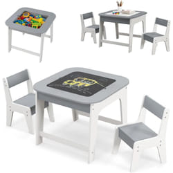 Costway - 3 en 1 Table Enfant en Bois avec 2 Chaises & Tableau Noir & Blanc, Table d'Activités Enfant avec Espace de Rangement Caché, Charge 30kg