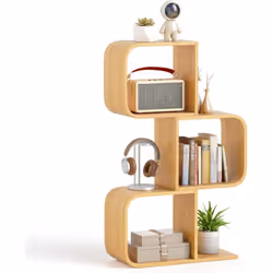 Cette étagère en bambou avec un design en forme de ‘S’ crée un affichage visuellement frappant tandis que 2 cubes permettent ...