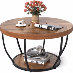 ---------Style Rustique Industriel Intemporel : Cette table d'appoint ronde, avec une élégante finition en grain de bois, com ...