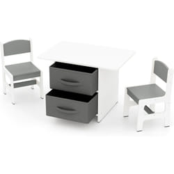 Costway - Table Enfant avec 2 Chaises & 2 Tiroirs en Tissu & Puzzle, Bureau Enfants en Bois avec Design Ergonomique, Coins Arrondis, Charge 50kg pour