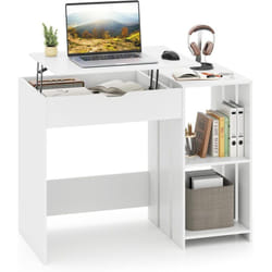 Costway - Bureau avec Plateau Relevable, Bureau Moderne pour Ordinateur Portable avec Compartiment Caché et 2 Étagères de Rangement Ouvertes, Table
