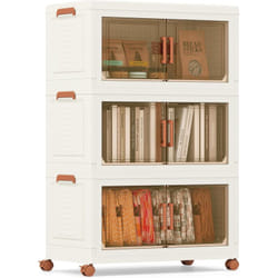 Costway - Boite Rangement Plastique, Caisses Rangement Pliables à Roulette, Poignée, Porte Magnétique, Boite Empilable, Rangement Vetement, Livres,