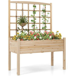 Costway - Jardinière avec Treillis en Bois pour Plantes Grimpantes, Lit de Jardin Surélevé avec Trous de Drainage Charge 80 kg, pour Plante Fleurs