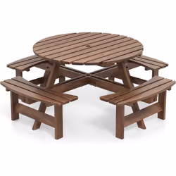Description : Notre ensemble comprend une table ronde de pique-nique de 110 cm, accompagnée de 4 bancs intégrés élégamment in ...