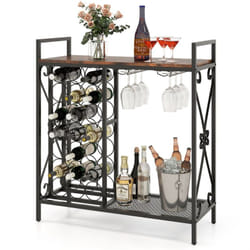 Costway - Casier à Vin pour 21 Bouteilles, Organisateur de Bouteilles de Vin sur Pied avec Support en Verre et Plan de Travail en Bois, 93 x 38 x 102