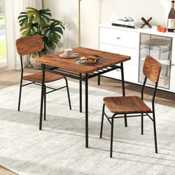 Costway - Petite Table de Cuisine 2 Personnes, Table Cuisine avec Chaise, Chaises Encastrables, Table Carrée pour Coin Petit-Déjeuner, Marron Rustique