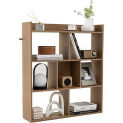 Costway - Bibliothèque Étagère 7 Compartiments Ouverte, Meuble de Rangement à 4 Niveaux, Dispositifs Anti-basculement,20x80x90 cm (Naturel)