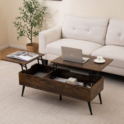 Costway - Table Basse Relevable avec 2 Compartiments de Rangement Dissimulés, Pieds en Métal pour Salon, Bureau, 111 x 48 x 40-53,5 cm, Industriel