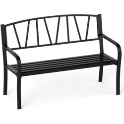 Costway - Banc de Jardin en Métal 128 Cm, Banc Moderne avec Lattes pour 2-3 Personnes, Accoudoirs Incurvés et Dossier Minimaliste, Noir