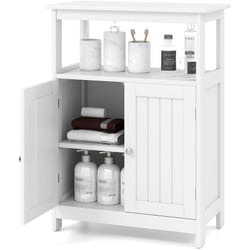 Armoire de Sol pour Salle de Bain, Organisateur de Rangement Autonome avec 2 Portes, Compartiment et Étagère Ajustable, Blanc