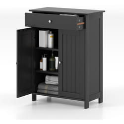 Armoire de Sol pour Salle de Bain, Organisateur de Rangement Autonome avec 2 Portes, 1 Tiroir et 1 Étagère Ajustable, Noir