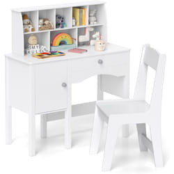 Bureau Enfant en Bois avec Chaise & 8 Compartiments, Table d’Étude Enfant, Dispositif Anti-basculement, Charge 50/75kg, 3 Ans+