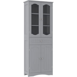 Armoire de Rangement de 160 cm de Haut, 2 Portes en Verre Transparent, 2 Etagères Réglables, 1 Tiroir, Autoportante, Gris