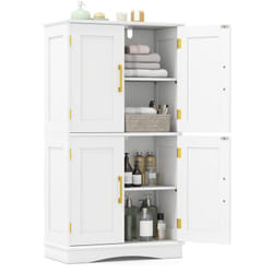 Meuble de Rangement de Salle de Bain, Garde-manger Autoportant de 110 cm avec 4 Portes et 2 Étagères Réglables, Blanc