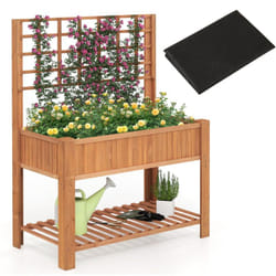 Costway - Jardinière Surélevée avec Treillis, Bac à Plantes avec Pieds, Doublure, Étagère et Trous de Drainage pour Plantes Grimpantes, Marron