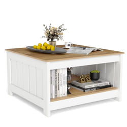 Costway - Table Basse, Table Carrée avec Étagère de Rangement, Table Centrale Rustique de Style Fermier, Mobilier de Salon Peu Encombrant pour la