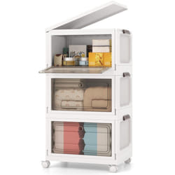 Costway - Lot de 3 Bacs de Rangement Empilables, Boîtes de Rangement Pliables de 105 l avec Roues, Porte, Couvercle, Conteneur en Plastique Pliable