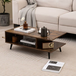 Costway - Table Basse avec Rangement à 2 Niveaux, Table d'Appoint avec Étagère Ouverte, Pieds en Métal pour Salon, 80 x 45 x 30 cm, Brun